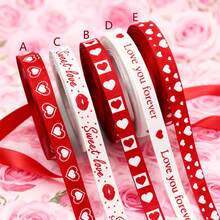 5 rollos de 1cm*450cm Cinta de embalaje para el Día de San Valentín con diseño de amor para decoración de regalos, manualidades y fiestas de boda del Día de San Valentín - Multicolor - Ver 1