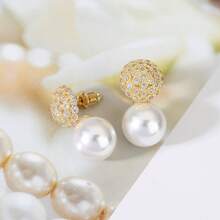 2 件高品质椭圆形珍珠耳钉铜镶嵌镀锆石甜美优雅耳环优雅百搭婚礼佩戴情人节礼物、妈妈、母亲、母亲节、礼物 - 輕奢高級感耳環 - 查看 18