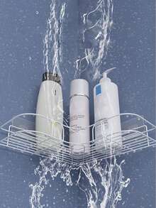 1件装浴室转角置物架，三角形设计，免钻孔，浴室厨房收纳整理架，实用家居装饰浴室 - 白色 - 查看 3