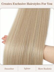 Ombre Gold Straight Hair Ponytail Extension, Women's Synthetic Fiber Wrap-Around Long Clip-In Ponytail Wig, Natural Soft Heat Resistant Extension - Blonde Ombre - View 2