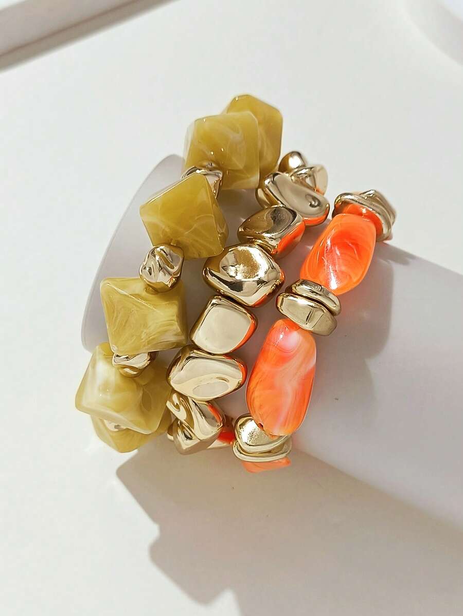 LADYCOCO 3 piezas Pulsera vintage de múltiples capas y colores de cuentas de acrílico gruesas, pulsera transformable con chapa dorada, para mujeres, parejas, fiestas, uso diario - Multicolor 24 - Ver 1