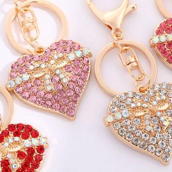 1pc Sparkling Heart-Shaped Fully Rhinestoned Zinc Alloy Pendant Keychain, Suitable For Party, All Season Car Accessories, Gothic Y2K Bag Decor, ID Card Lanyard, Car Hanging Ornament Christmas Gift