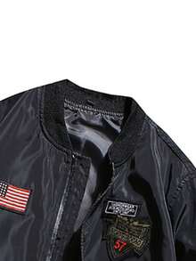 Women's Letter Graphic Baseball Bomber Jacket - Casual Sports Outerwear, Zip Closure, Regular Fit For Spring/Autumn, Fashionable Embroidered Design, Smooth Fabric - Ideal Perfect Choice - 黑色 - 查看 5