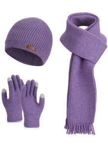 3 件套女士冬季针织帽、围巾和手套套装，带耳罩的保暖无檐小帽 - A - 查看 15