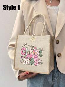 Geantă tote cu model de Crăciun Fericit, geantă tote reutilizabilă pentru femei cu imprimeu, geantă de școală și cumpărături cu mâner dublu, geantă de umăr cu capacitate mare, geantă tote casual, geantă de depozitare de Crăciun, geantă de cumpărături decorată cu nasturi, mâner dublu, geantă tote, reutilizabilă, potrivită pentru nuntă, ziua de naștere, plajă, festival, cadou pentru prieteni și cele mai bune prietene, cadou pentru profesori, alegerea perfectă pentru vacanță și festival