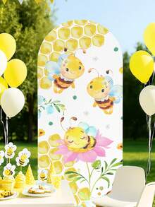 1 pezzo Copertura in tessuto ad arco con motivo carino di api, copertura di sfondo (supporto non incluso), sfondo con api e favi, sfondi fotografici, decorazione per fondo di festa, tessuto di sfondo, può essere combinato con palloncini per decorazione, decorazione per festa di 1° compleanno, decorazione per sfondo di festa di matrimonio, decorazione per baby shower, decorazione per festa di rivelazione del sesso, decorazione per la casa, decorazione per festa di vacanza