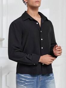 Herren Lässiges Langarm-Hemd mit Knopfleiste - atmungsaktiv für den Alltag - Schwarz - Übersicht 5