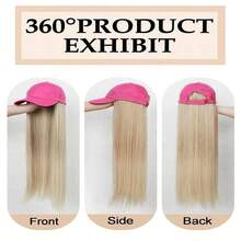 22 Inch Long Wavy Straight Hair Women's Sun Hat Wig Baseball Cap With Hair Extensions Synthetic Wig Easy To Wear - Màu Hồng Tươi - Xem 2