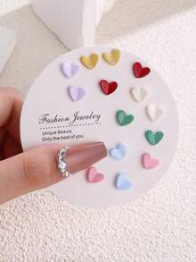 7pcs/Set Colorful Cute Heart Shape Earrings Set, Sweet Gift For Girls, Holiday Present - Multicolor - View 4