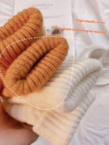 1 Pair Multicolor Winter European & American Popular Thick Velvet Knitted Five-Finger Universal Unisex Solid Color Gloves, Windproof - Multicolor - View 9