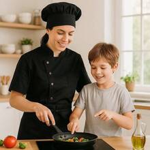 BIG Conjunto de Chef Profesional, 3 Piezas, Negro, Uniforme de Cocina con Gorro, Camisa Manga Corta y Delantal - Grande + Negro - Ver 7