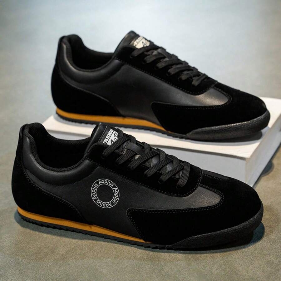 Men's Casual Sneakers - Low-Top Design, Durable PU Upper And Rubber Sole, Comfortable Fabric Lining Casual Athletic Shoes - Black - View 1