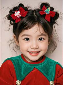 5pcs/Set Girls' Cartoon Santa Claus, Christmas Tree, Bow Hair Clips, Bowknot Side Clips, Hairpins For Teens