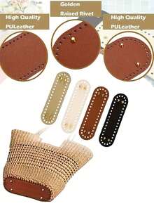 Fondo de bolso de material de cuero de poliuretano, accesorios DIY sin perforación, incluye 1 paquete de fondo y 4 pines de metal para los pies, fondo de bolso tejido a mano, decoración de bolso en forma ovalada, 18 * 5 cm, fácil de conectar, fondo resistente y reforzado, adecuado para hacer bolsos, maletas, carteras (negro, blanco, beige, marrón) - Multicolor - Ver 4
