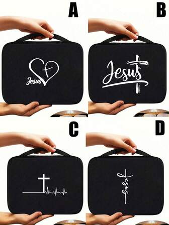 Bolsa para Biblia con impresión de Jesús, Bolsa de almacenamiento de Biblia con impresión de Jesús y corazón, Bolsa de Biblia de Pascua de Jesús de moda y minimalista, Bolsa con asa, bolsillo con cremallera, bolsa portátil, cruz, flor, impresión de letras de libro, protección de Biblia, funda de Biblia, suministros para diario de Biblia, accesorios de estudio, bolsa de almacenamiento multifuncional de gran capacidad para uso diario y protección de libros, tamaño estándar de bolsa de Biblia, opción perfecta para organizador de adultos