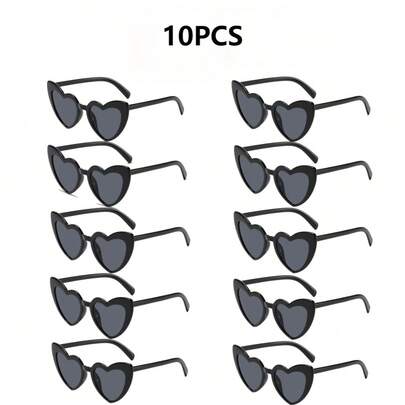 10pcs/Set Fashionable Heart Shaped Party Glasses, Retro Heart Shaped Glasses, Bridal Wedding Glasses, Wedding Party Glasses, Women's Vintage Chic Heart Shaped Glasses, Suitable For Shopping, Outdoor Travel And Party Wear