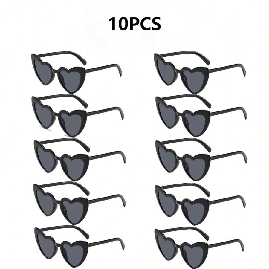 10只/套 时尚心形派对眼镜，复古心形眼镜，新娘婚礼眼镜，婚宴眼镜，女士复古别致心形眼镜，适合购物、户外旅行和派对佩戴 - 黑色 - 查看 1
