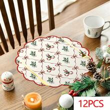 1pc/Set Candy Bow Floral Pattern Christmas Linen Flower Placemat, 38*38cm Seasonal Kitchen Dining Table Decor Plate Mat, Christmas Party Decoration, Home Decor - Multicolor - View 10