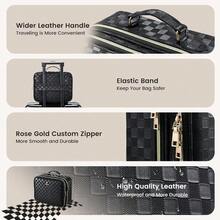 Makeup Bag With LED Lighted Mirror 12.2 IN Travel Double Layer Makeup Case Adjustable Brightness In 3 Colors Cosmetic Organizer Artist Storage With Dividers Brush Holder Vanity Black Checkerboard - BlackCheckerboard - Xem 3