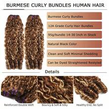 4/27 Water Wave Burmese Curly Bundles Human Hair 24 26 28 Inches 3Pcs Honey Blonde Ombre Curly Human Hair Bundles Weave With Spiral End 3c4a Quick Weave Hair Bundles For Women Suitable For Natural Hair Colors Of Women,100% Human Hair. - 4/27 - View 3