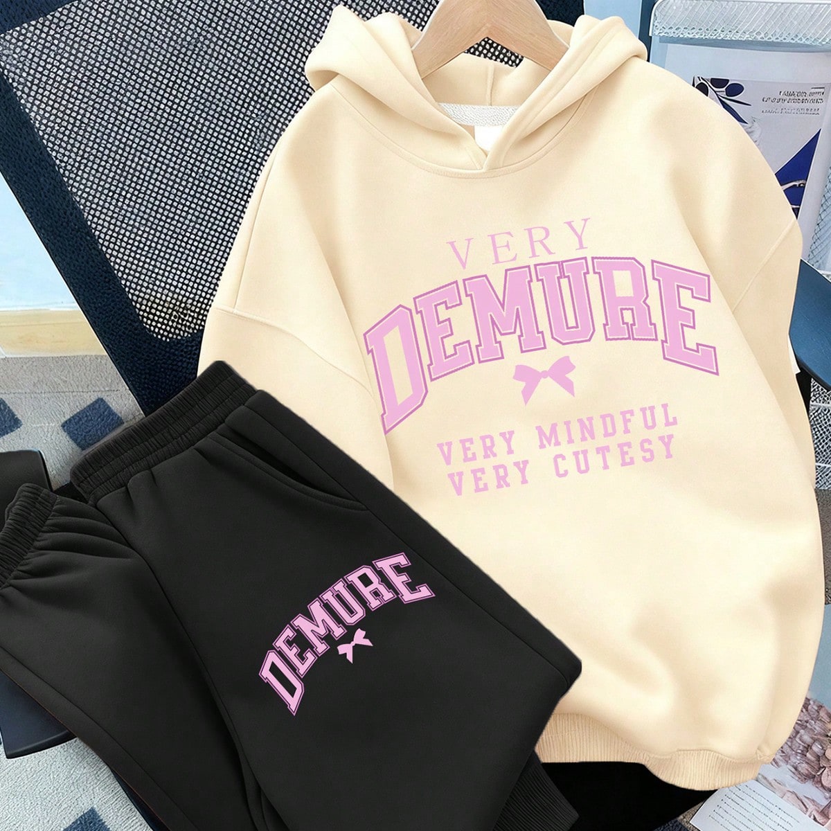 Piezas Conjunto de sudadera con capucha con letras dulces y geniales para niñas, suave y amigable con la piel, para uso diario escolar en todas las e