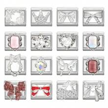 1件装DIY意大利模块化手链，饰有心形和蝴蝶结，适合作为派对礼物送给朋友/情侣，适用于圣诞节、新年、万圣节、情人节等场合。设计精美，采用不锈钢材质，兼具实用性和时尚感，并镶嵌水钻，营造圣诞氛围，可用于圣诞装饰、派对穿搭、圣诞礼物、家居装饰、复古夏季、优雅装扮、万圣节配饰等，四季皆宜，也适合学校、晚会、毕业典礼等场合佩戴。 - M293761 - 查看 1