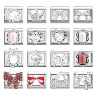 1pc DIY Italian Module Bracelet With Heart & Bow Decor, Suitable As Party Gift For Friends/Couples, Applicable For Christmas, New Year, Halloween, Valentine's Day, Charming Design, Stainless Steel Jewelry, Local , Practical & Fashionable, Rhinestone Design, Christmas Style, Christmas Decor, Party Outfit Guide, Christmas Gift Supplies, Christmas Home Atmosphere, Retro Summer, Elegant Attire, Halloween Accessories, Applicable For All Seasons, School, Gala, Graduation