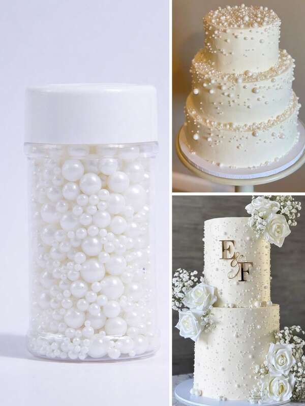 Cake Decoration Accents For DIY Cake Toppers, Mixed-Size White Pearls. Suitable For Decorating Birthday Cakes, Donuts, Cupcakes, Ice Cream And Cookies, These Are Ideal Decorative Supplies For Weddings, Parties, Valentine's Day, Halloween, Christmas And Other Occasions.