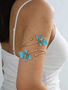 1pc Alloy Enamel Flower Openable Bangle Bracelet, Simple Elegant Fashion Elegant, Suitable For Mother's Day Gift, Party, Banquet, And Daily Wear - Xanh nhạt - Xem 8