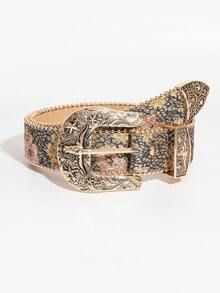 Bull Head Button Glitter Flower Print