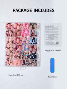 576pcs (24 Mixed Colors) Short Oval Flower Nail Art, Leopard Print Pearl Decor Design, French Acrylic Press-On Nails, Short Size Perfect Fit Artificial Nail Set, Includes: 1 Bottle Gel Polish And 1 Nail File. Easy To Wear, Suitable For Summer And French Manicure, Fit For Women's Daily Work, Party And Other Occasions. Nail Supplies - Multicolor - View 5