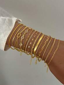 Bộ 30/19/16/14/11/6 đồng xu cổ điển thanh lịch, kim loại, ngọc trai giả, trái tim, bướm, lấp lánh, pha lê, xoắn, bộ vòng tay xích, phong cách Y2K, đeo nhiều lớp, phù hợp cho phụ nữ, mùa thu/đông, ngày lễ, tiệc tùng, hẹn hò, giáng sinh, ngày của mẹ, món quà tuyệt vời nhất - Vàng - Xem 7