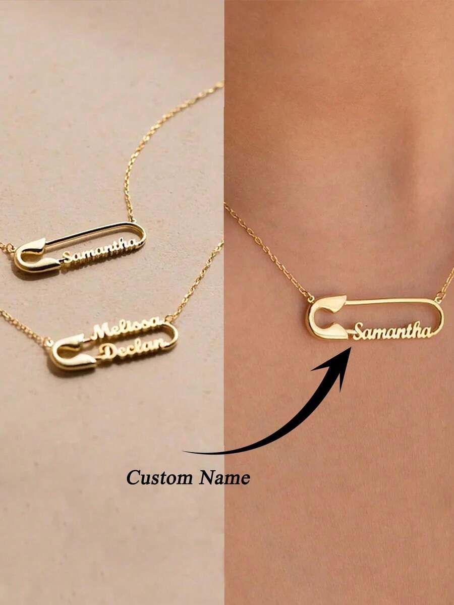Collar con colgante de clip de papel con nombre personalizado, adecuado para hombres y mujeres, collar personalizado, placa con nombre grabado personalizado de 1-2, joyería de acero inoxidable de moda, regalo de pareja, regalo de cumpleaños, regalo de aniversario - Multicolor - Ver 1