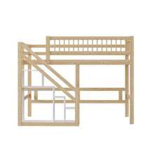 Massivholzbett 140x200, Leiter mit Stauraum, hohes Rausfallschutzgitter, Doppelbett, Jugendbett, Massivholzbettgestell