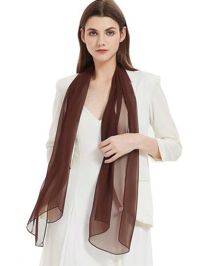 1pc Women's Classic Solid Color Chiffon Scarf, Versatile Silk Scarf, Spring For Dress