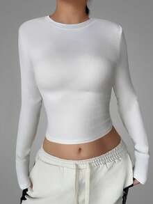 Women's Solid Color Casual Fashionable Versatile Sexy Elegant Hollow Out Twist Back Backless Long Sleeve T-Shirt, Suitable For Back To School Season, Street, Daily Commute, Vacation, Party, Date, Valentine's Day, Christmas