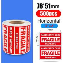 500张/卷易碎贴纸卷 - “小心轻放”“易碎”警告标签，红色和白色，感谢留言，非常适合运送易碎物品 - 彩色 - 查看 2