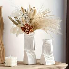 1pc Modern Twisted Stripe Plastic Vase - Elegant White Design For Fresh Or Dried Flowers, Modern Home Decor, Flower Arrangement Vase | Twisted Pattern Vase | Smooth Finish Vase, Vase For Flowers