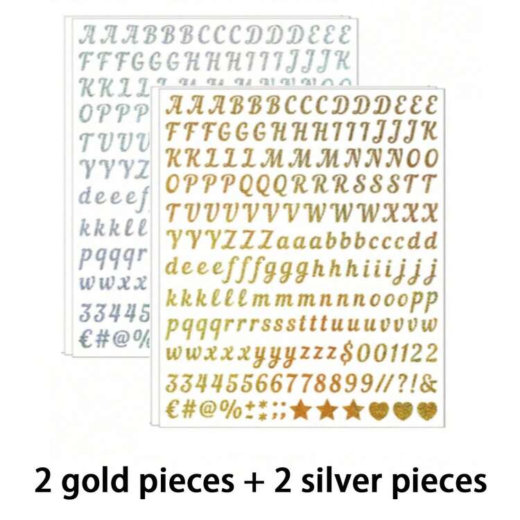 608 件 8 张字母贴纸自粘乙烯基字母数字贴纸邮箱数字贴纸，用于教室装饰、标志、门、商务的贴花（黑色，1 英寸、2 英寸、0.5 英寸）有两种包装数量可供您分别选择（8 张 1 套、4 张 1 套），您可以根据需要选择。 - 亮光金+銀色 - 查看 15