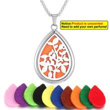 1 Set Water Drop Shape Aromatherapy Diffuser Pendant Necklace Aroma Jewelry Hollow Out Tree Of Life Flower Scent Aroma Perfume Essential Oil Diffuser Necklace For Women Sweater Chain Teardrop Necklace Christmas Halloween - Silver - View 12