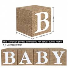 Oaoleer 4 Pcs Burlap Print Baby Shower Boxes For Gender Reveal Party Gender Neutral Baby Shower Centerpiece Decor - Burlap Grain Baby Cubes Baby Blocks With Letters, Rustic Baby Shower Decorations - ĐỨA BÉ - Xem 3