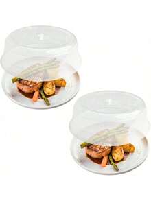 JOY - Tapa de Microondas, Pack de 2, Evita Salpicaduras y Mantiene la Humedad, Fácil Agarre, con Orificios para el, Apto para Plato de Horno, Plástico Libre de BPA, Transparente - 1 - Ver 6