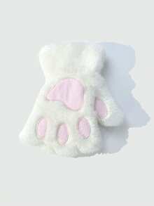 Kawaii 1pair Plush Half Finger Cat Paw Gloves