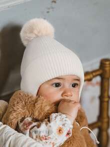 1顶婴儿毛球保暖带护耳帽可爱针织节日雪帽 - 1PC - 查看 6