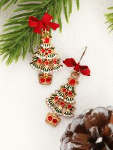 1 对圣诞红色蝴蝶结和圣诞树可爱女士耳环 - 耳環 - 查看 4