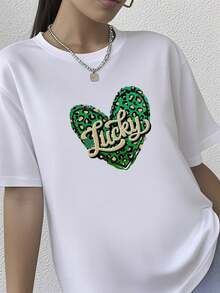 180g pure Cotton St. Patrick's Day Lucky Shirt,St. Patricks Day Shirt,Shamrock Lucky Lips,Four Leaf Clover,Shamrock Shirts,Patrick's Day,Irish Tshirt streetwear women Comfortable designer clothes female Unisex Soft Breathable Slightly Print Round Neck Short Sleeve - Blanco - Ver 1