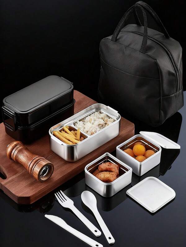 1 lancheira Bento simples de PP com talheres, estrutura leve e compacta, design à prova de vazamentos de alta qualidade, adequada para adultos e crianças para refeições diárias, almoço no escritório ou lanches de viagem, micro-ondas (tampa aberta), grande recipiente isolado e selado para manter os alimentos frescos e quentes