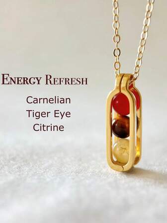 极简主义能量焕新项链，红玉髓，虎眼石，黄水晶，鼓励礼物，适合女性、妈妈，天然正品宝石，振奋精神
