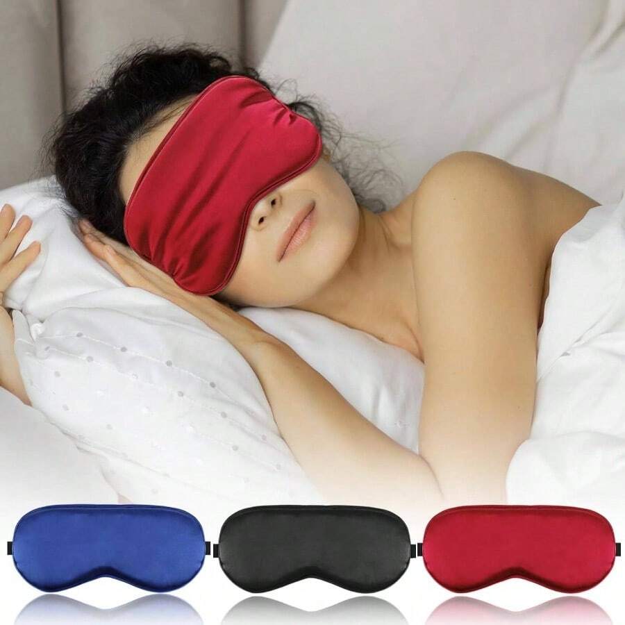 3PCS Silk Eye Sleeping, Soft Comfortable Sleep Masks With Adjustable Strap, Blocking Night Masks, Blackout Eyes Covers Aldult Women Men Travel Airplane, Blue+Black+Red - Blue+Black+Red + One Size - View 1