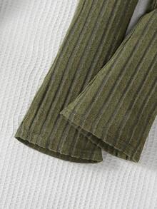 Set de 3 pantalones acampanados de punto acanalado para niñas - Cintura elástica, transpirable y ligero, adecuado para primavera, verano, otoño, unicolor casual (gris/verde/negro) - Fácil cuidado a mano/limpieza en seco, pantalones para niñas, pantalones de cintura elástica, adecuado para exteriores - Multicolor - Ver 4